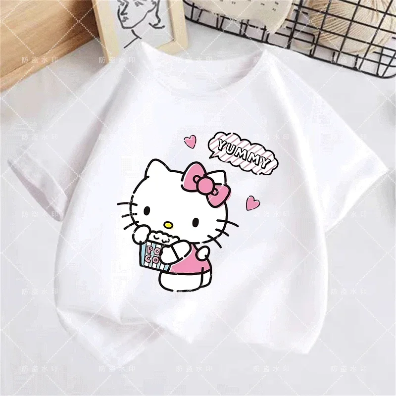 Girls Clothes 2 to 8 Years Sanlio Cool T-shirt Hello Kitty Children\'s Clothing Stitch Tops Euro 2024 Miniso Store Girl Korean