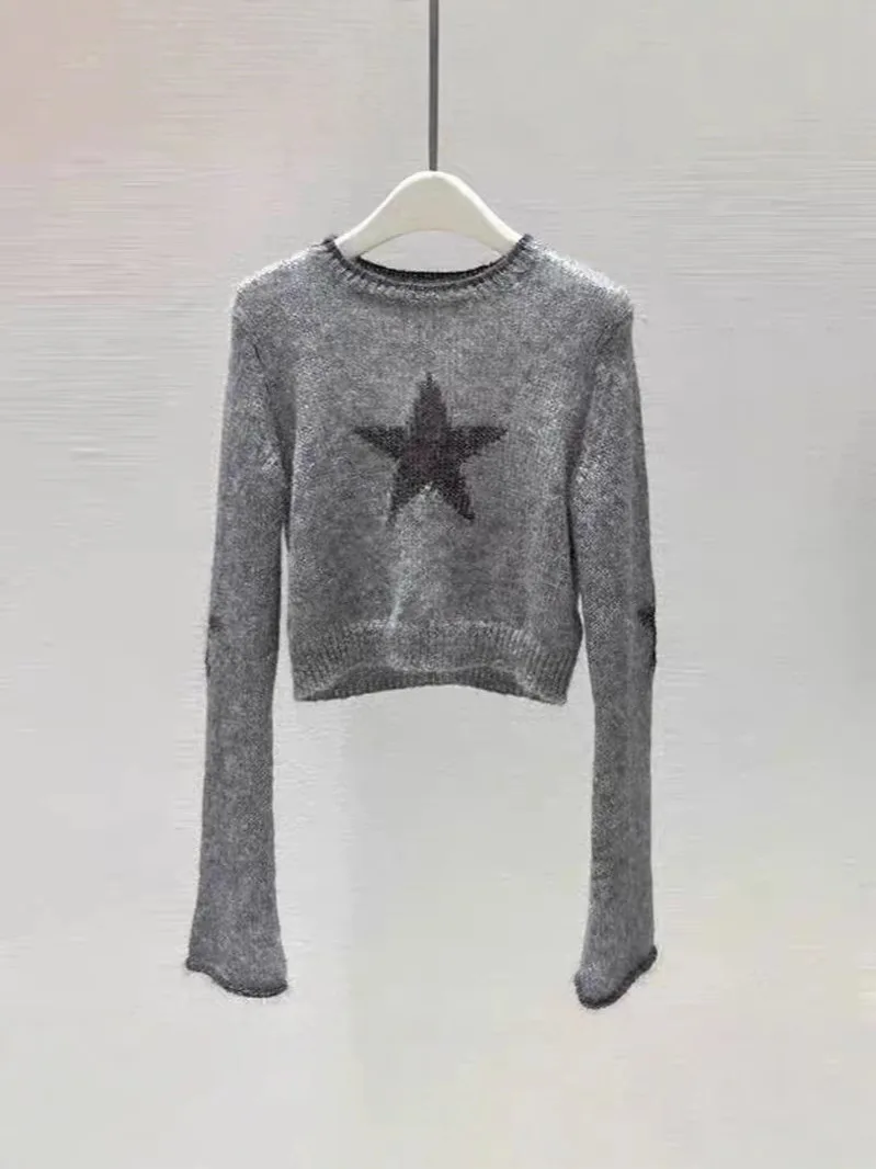 

ay Knitted Long Sve Sweater round Ne Embroidered Star Design Lazy Sle Autumn Winter New Arrival Women's Faion Top