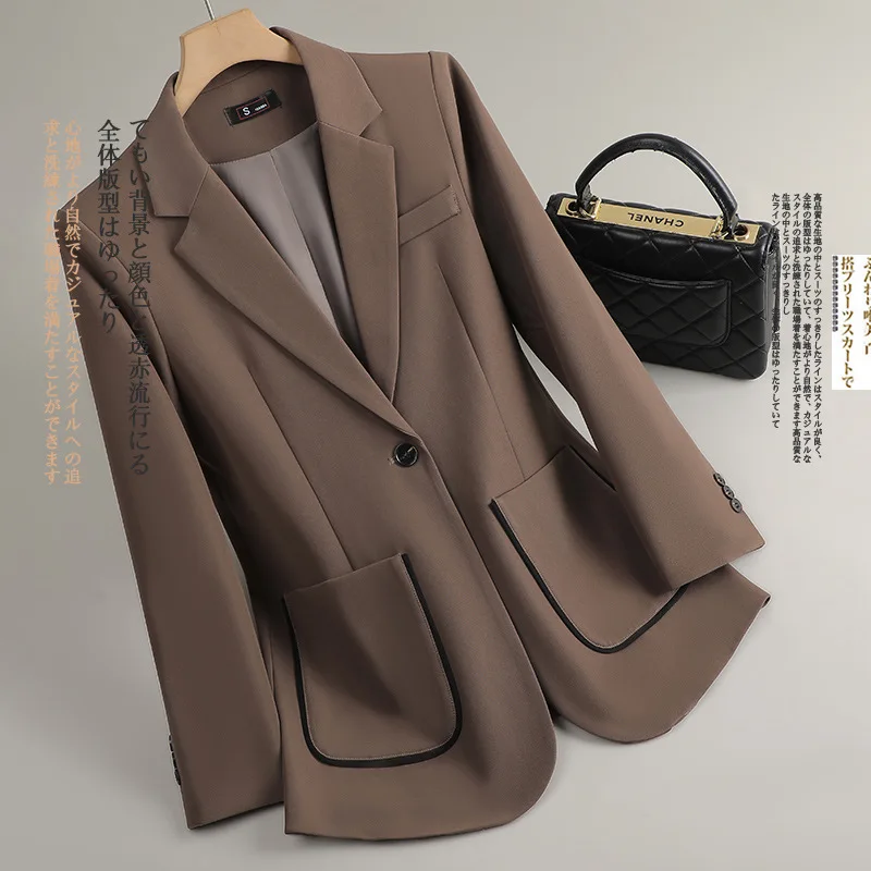 المرأة السترة السيدات الخريف الشتاء طويلة الأكمام سترة رسمية معطف مع جيب الإناث زر واحد الأعمال ملابس العمل سترة #2