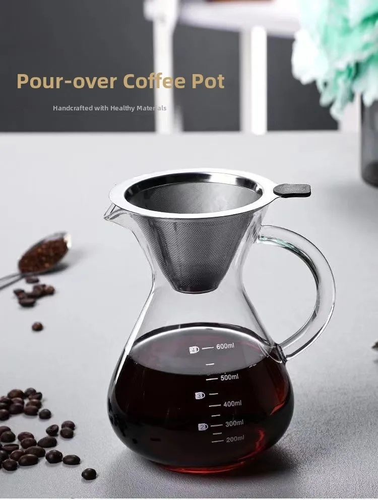 Glass Coffee Pot with Handle Hand Pouring Filter Cup Scale Sharing Pot Moka Pot American Style Handmade Beverage Equipment