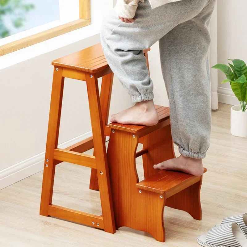 Wooden Foldable House Ladders Multifunctional Scaffolding High Layer Step Stools Stabilizer Safety Telescopic Folding Stairs