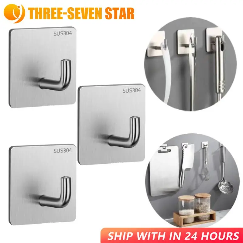 1/3/5 Pcs Stainless Steel Wall Hook Non-perforated Strong Load-bearing Viscose Hanging Cloth Trunk Hook Bathroom Rack Organizer