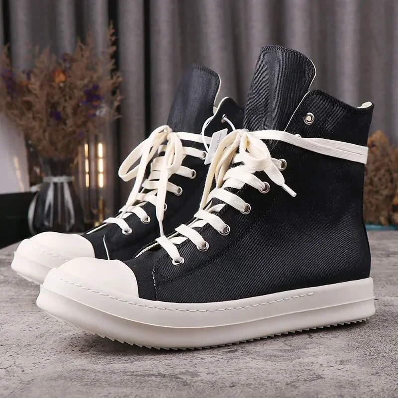 

Новые мужские и женские черные повседневные парусиновые туфли с высоким берцем на толстой подошве, дизайнерские туфли OweWs на плоской подошве с закругленной головкой и молнией, роскошная обувь