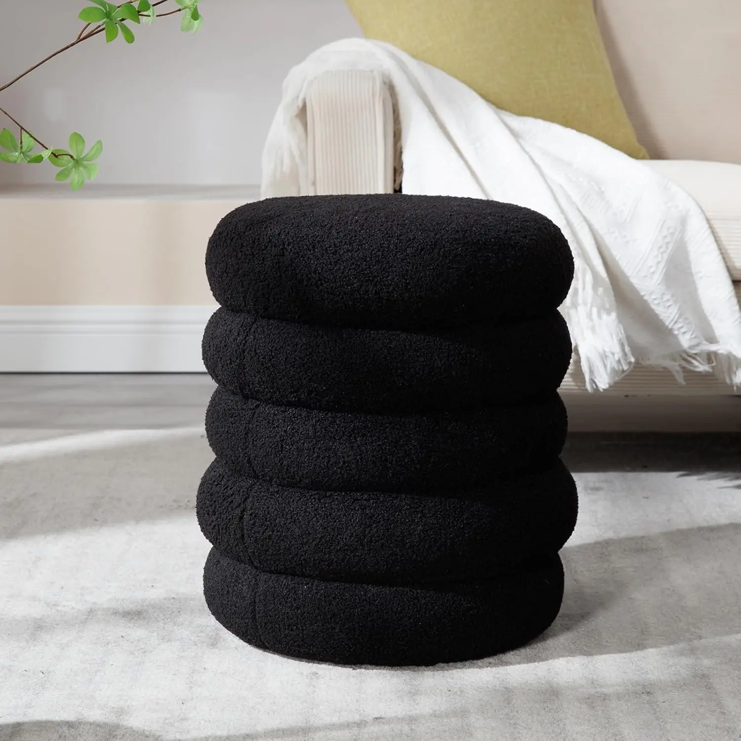 

Storage Ottoman Modern Round Ottoman Upholstered Pouf For Living Room, Bedroom, Coffee Table, Black