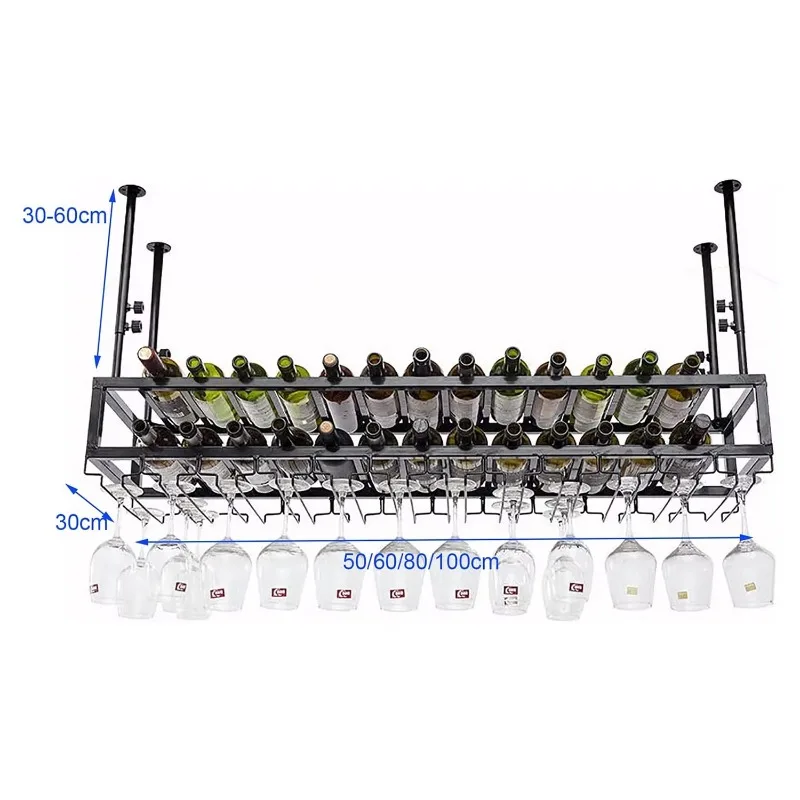Bar Kitchen Hanging Wine Glass Rack Adjustable Height Ceiling Wine Rack Hanging Wine Glass Rack