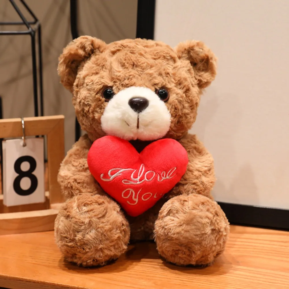Lovely 16/25CM Bear Plush Toy Romantic Red Heart Rose Bear Doll Cute Soft Holding Flowers Bear Doll Home Decoration
