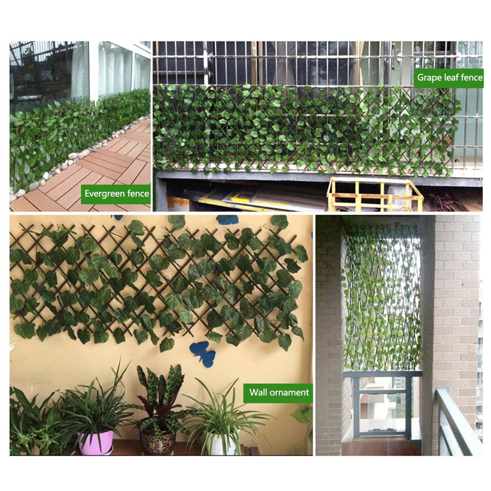 Garden Telescopic Fence Simulation Plant Wood Vines Fence Fake Flowers Outdoor Decoration Net Green Leaves Blocking Mesh Grille