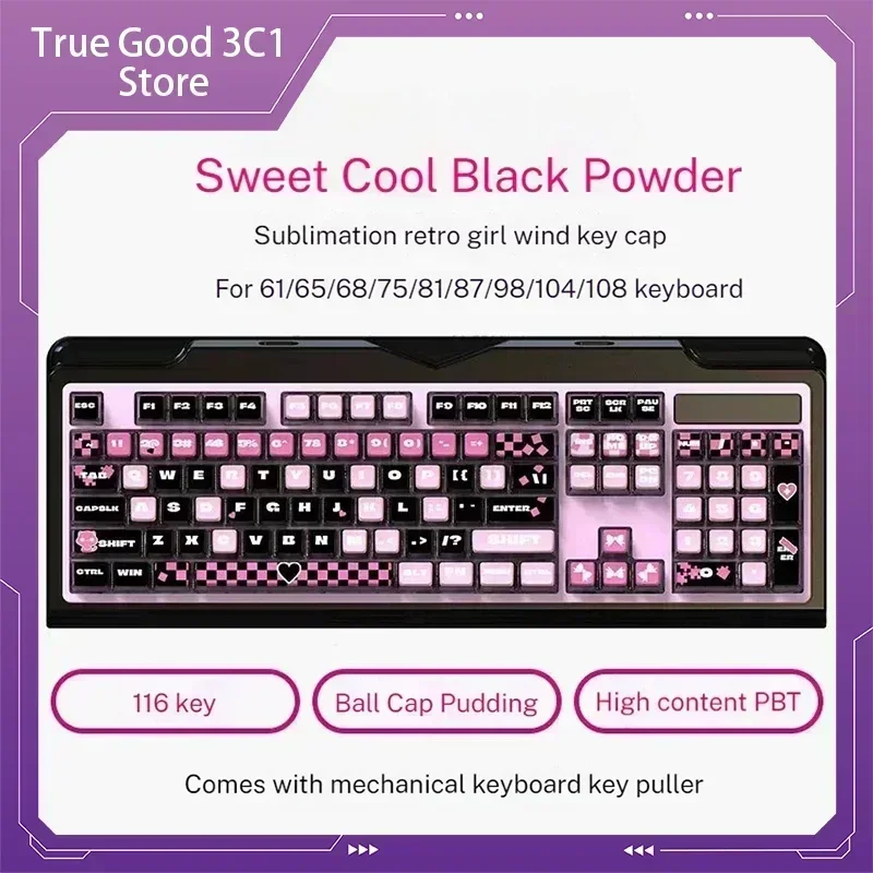 Custom Mechanical Keyboard Keycap Pbt Wear-resistant Word Resistant Transparent 116 Key Keycap Girl Computer Peripheral