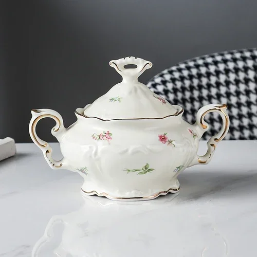 Juego de hervidor de té perfumado para té de la leche, estilo Pastoral Vintage, Color de alta calidad, borde dorado, pequeño juego de café Floral a la venta