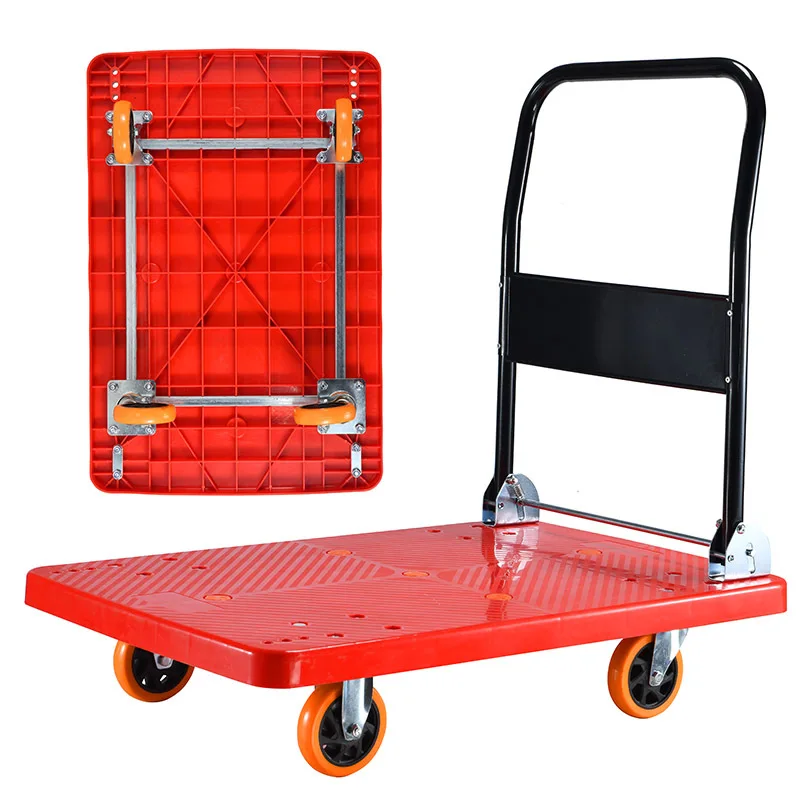 Foldable lightweight handcart, flat-plate tow cart, pushcart, silent flat-type small cart, thickened transport cart