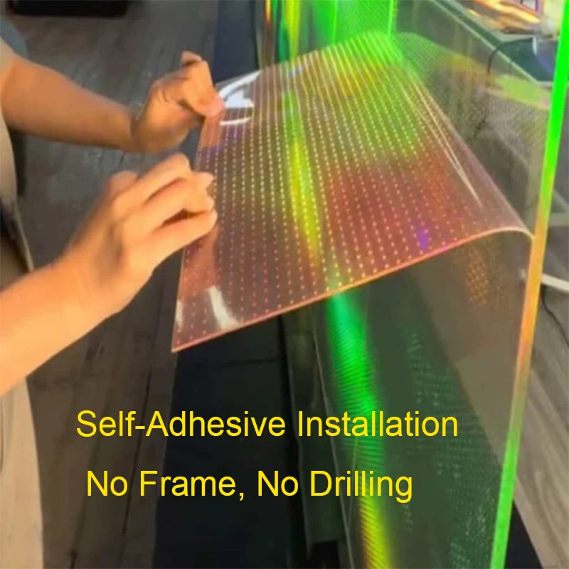 High Transparent Crystal Film LED Display Self Adhesive Flexible Ultra Thin Glass Screen For Indoor Semi Outdoor Advertising