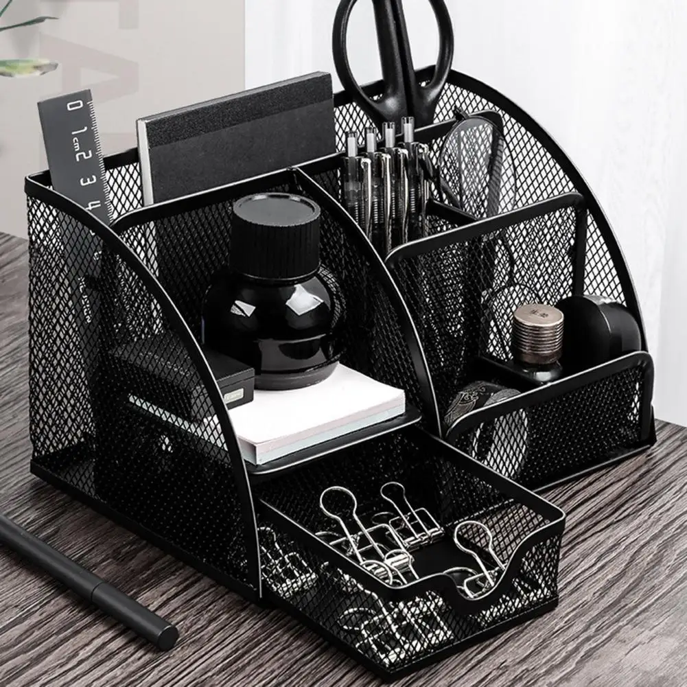 Compact Desk Organizer Metal Pen Holder with Capacity Multiple Compartments Compact Size Portable Desktop Organizer for Pencils