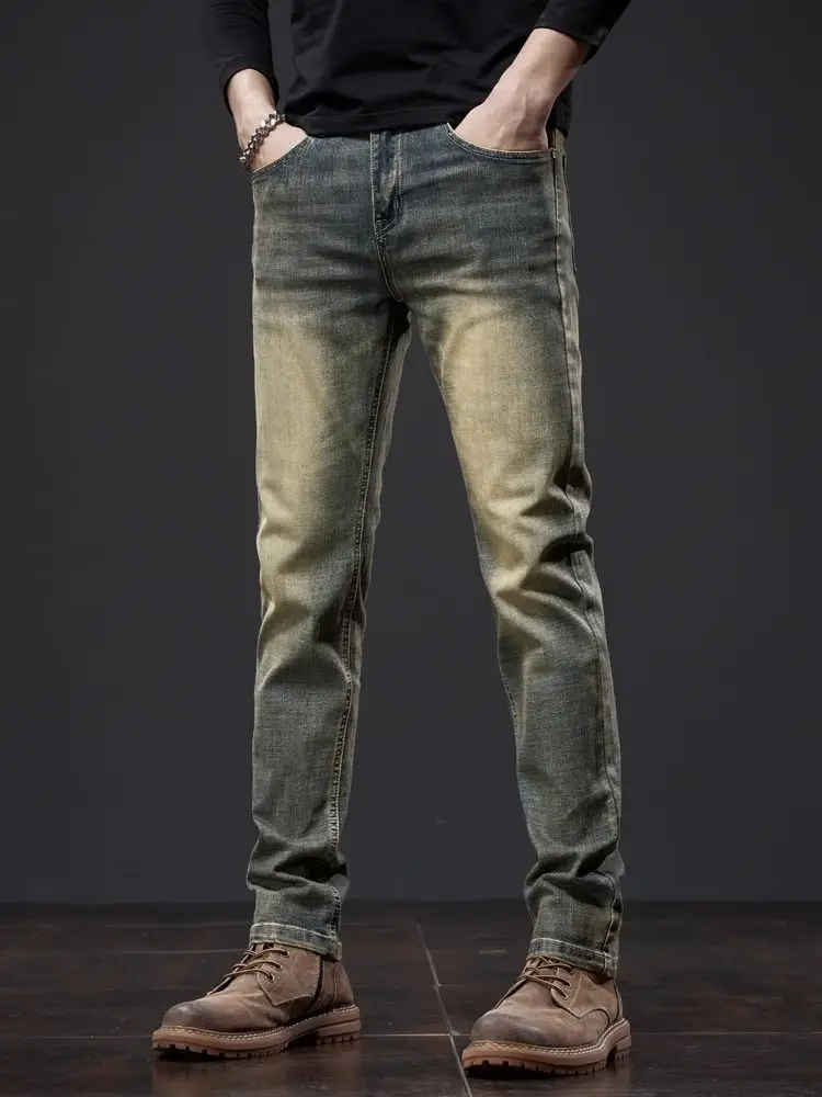 Pantalones vaqueros clásicos elásticos para hombre, Jeans con entrepierna abierta, Estilo Vintage, a la moda, otoño e invierno, novedad de 2023