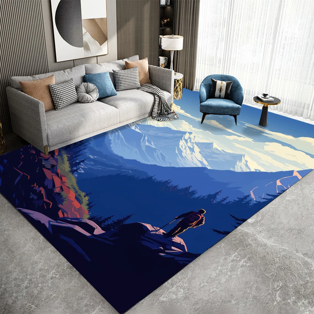 Mountain Adventure Carpet Various Styles With Skiing Camping Hiking Mountain Forest Sunset Art Designs For Living Room Decor