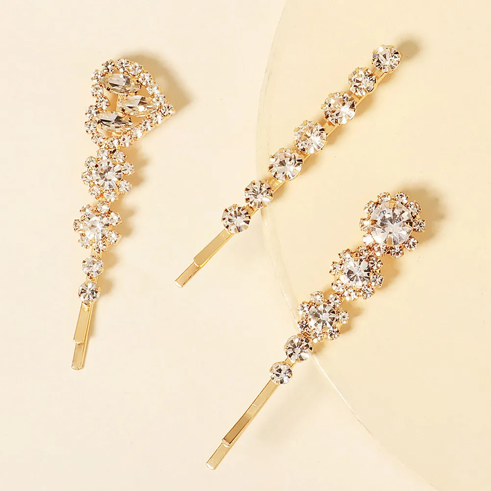 

3Pcs Rhinestones Hair Clip Elegant Crystal Barrette Hair Accessories for Women Styling Decoration Rhinestones Hairpin