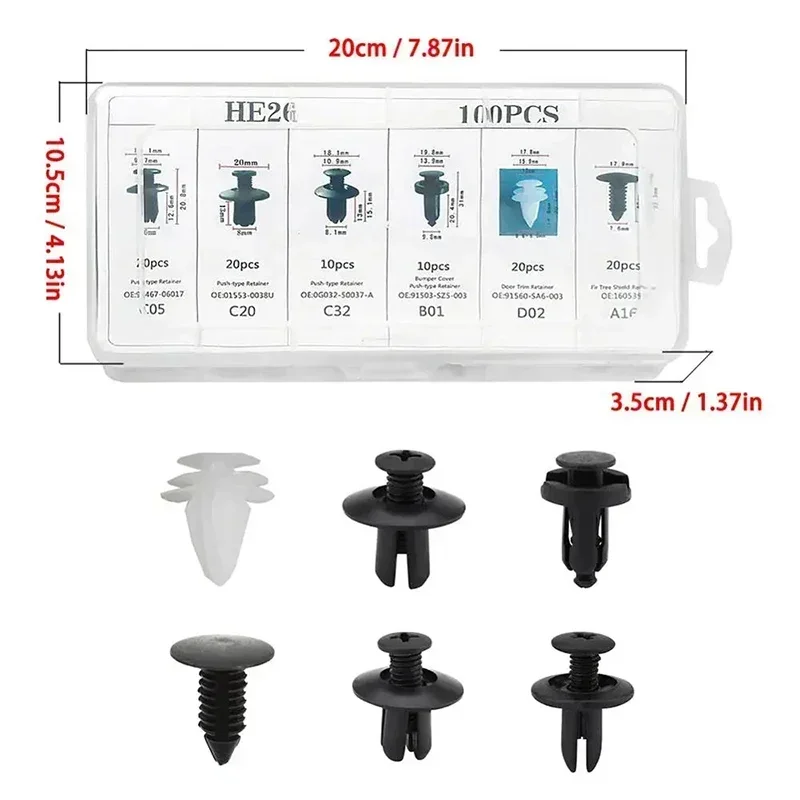 100pc Car Plastic Retainer Clips With Box Auto Fender Push Pin Rivet Door Trim Panel Retainer Bumper Fasteners Clips Kit