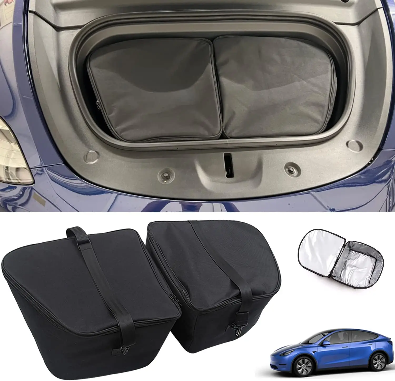 

For Tesla Model 3 Y 1 Pair Frunk Cooler Organizer Insulated Waterproof Front Trunk Storage Bag with Straps Cooler Insulated Bag