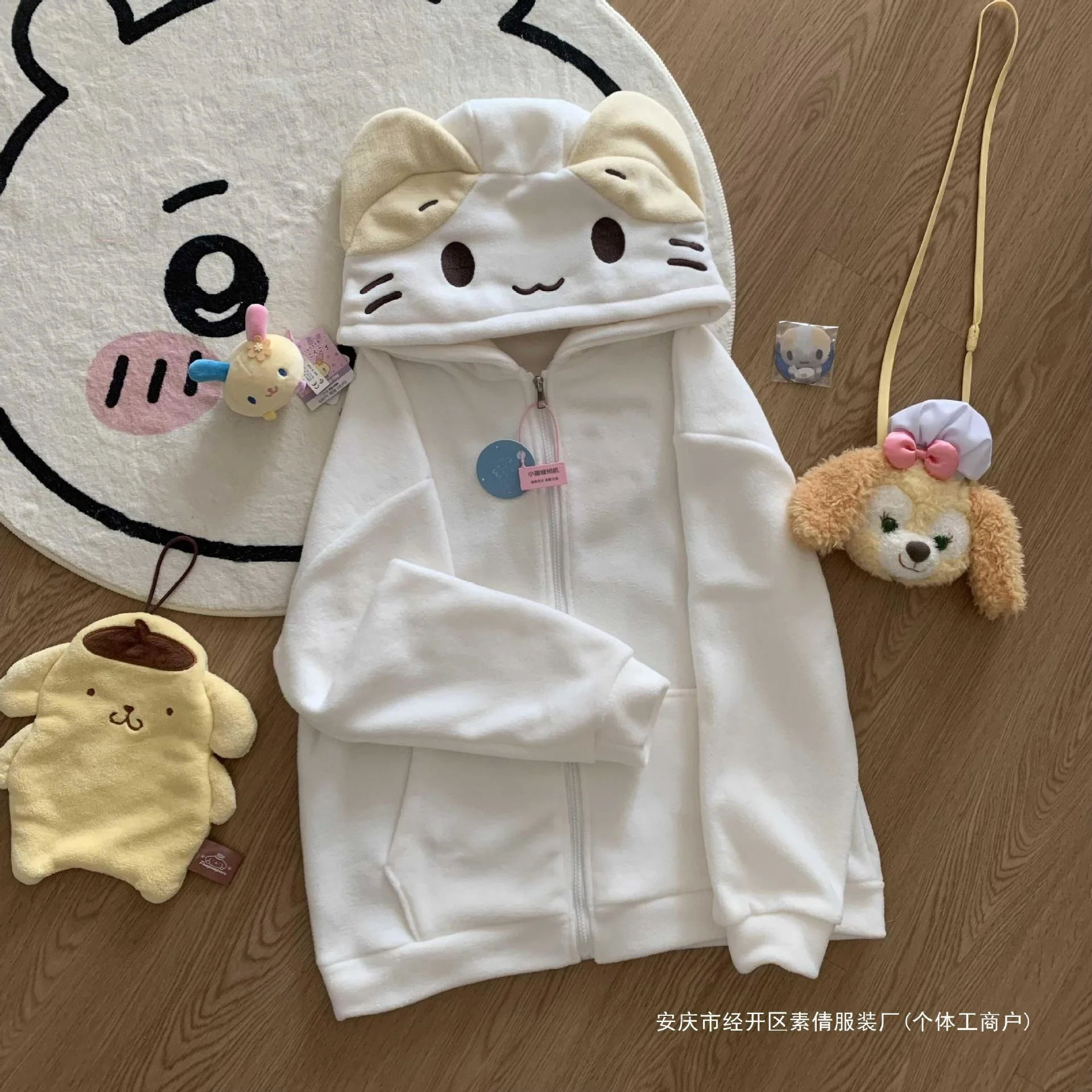 

Kawaii Sweet Girl Cartoon Zipper Fleece Hoodie Japanese Cat Two-dimensional Cardigan Coat Winter Clothes Women K Pop Clothes