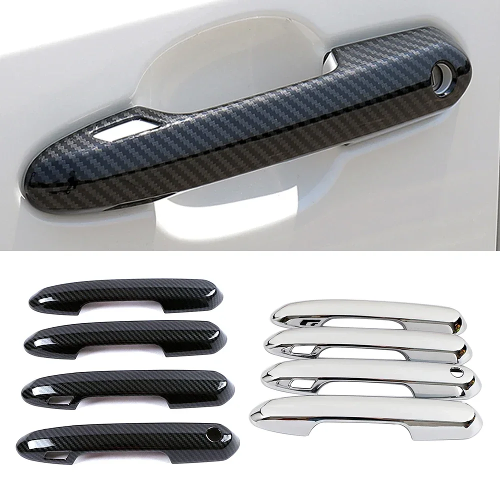 For Toyota Rav 4 Rav4 2019-2024 Carbon Fiber Color Door Handle Cover ABS Decoration Protector Chrome Trim With 2 Smart Set