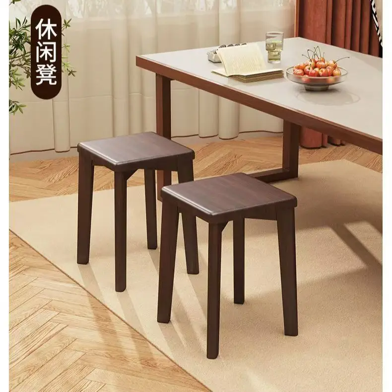 Household Solid Wood Square Stool Can Be Stacked Party Table Living Room Premium Soft Bag Dining Stool Bedroom Simple Dressing