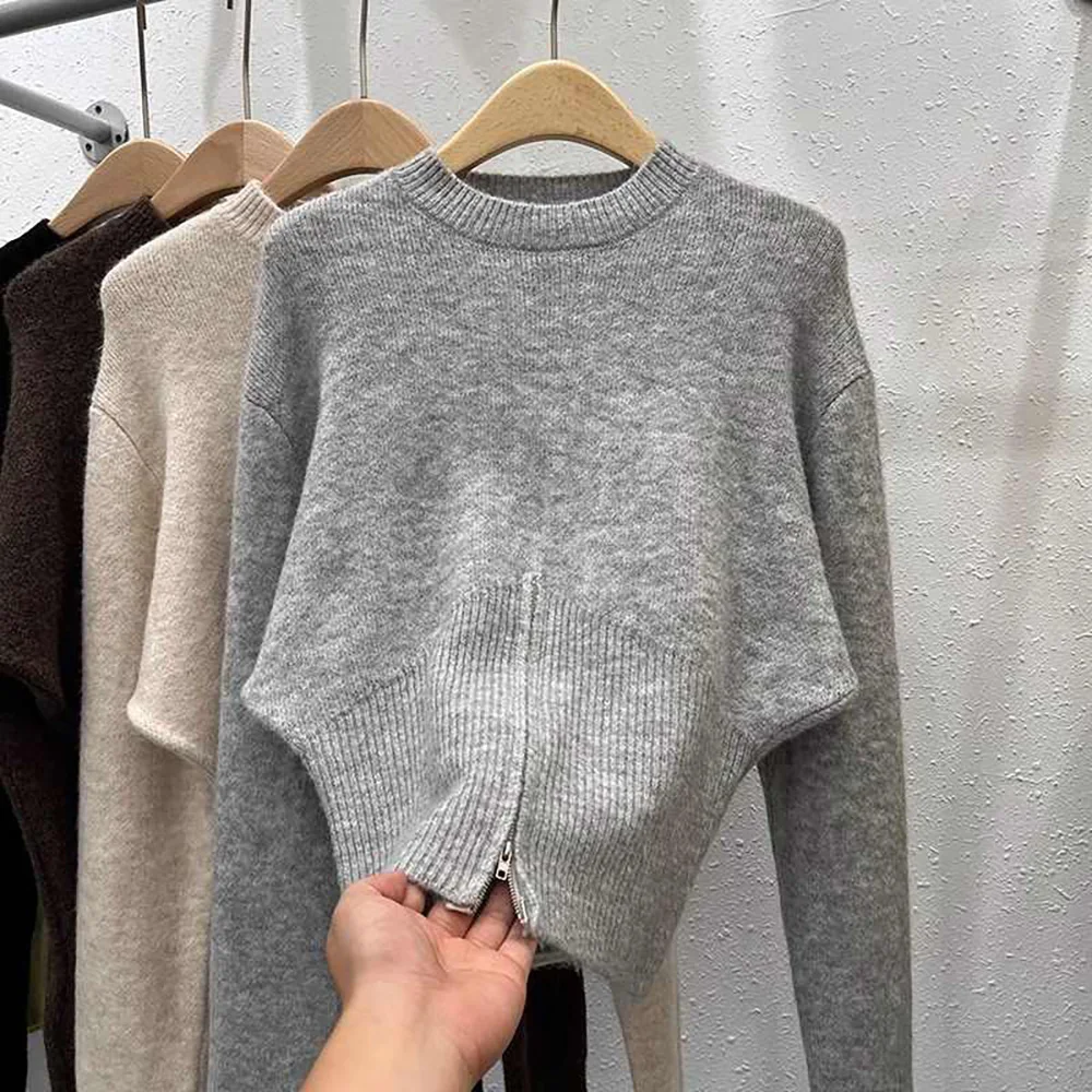 Women Slim Knit Sweater Tops Spring Autumn Half Zipper O-Neck Pullover Sweaters Korean Style Soft Warm Long Sleeve Knitted Tops