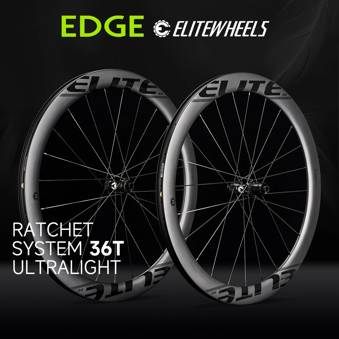 ELITEWHEELS EDGE Road Disc Brake Ultralight Carbon Fiber Wheelset 1314g Ratchet System 36T HUB Wing 20 Spoke 40 45 50 65mm 