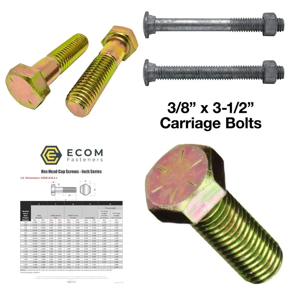 

Grade 8 Zinc Yellow Plated Steel Hex Cap Screws, 5/16-18 x 2-1/2 Inches, Coarse Thread, 100 Pack, Heavy Duty Fasteners