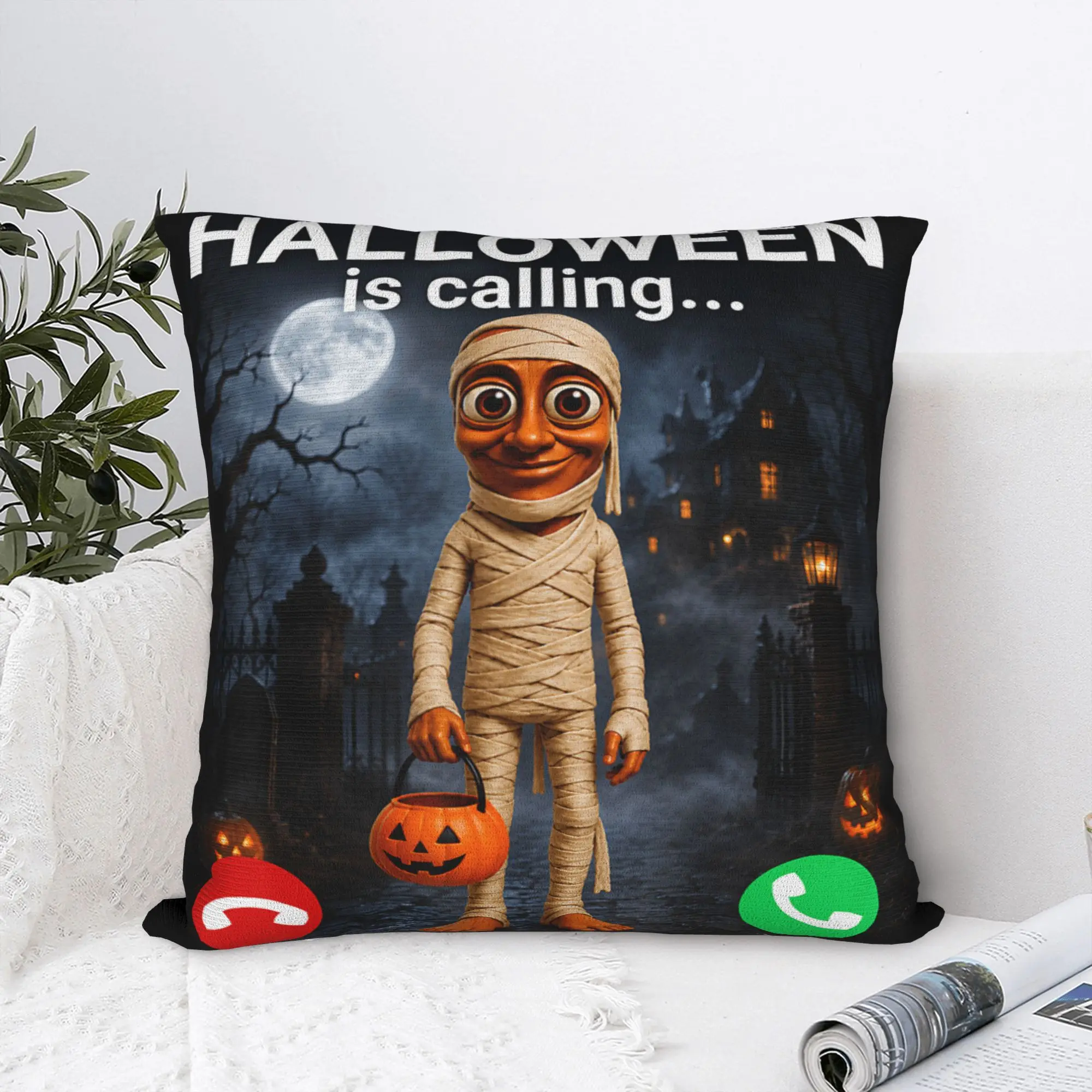 Halloween Tung Tung Tung Sahur Pillow Case  Comfy Pillow Cover For Sofa Home Decoration Cute Funny Cushion Cover