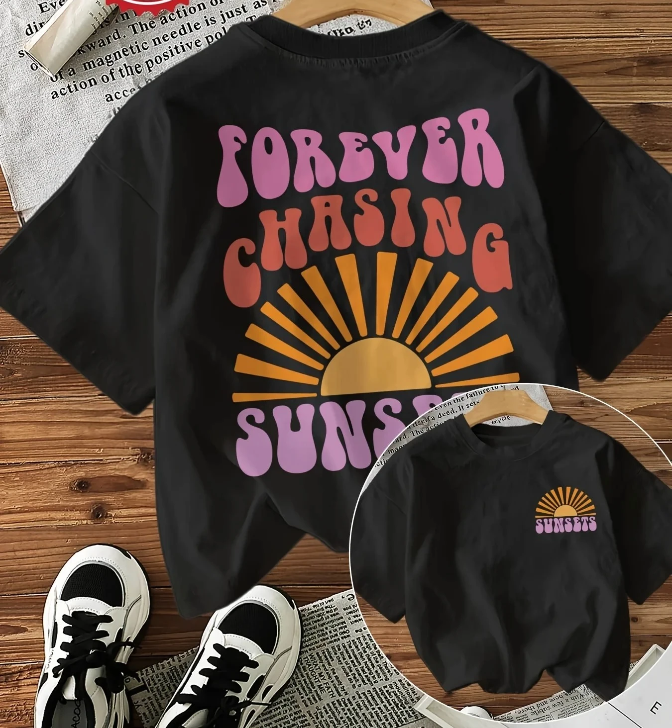 Camiseta con estampado de Forever Chasing Sunsets, camisetas divertidas para mujer, camisetas informales con gráficos de moda coreana, Tops de verano, ropa para mujer