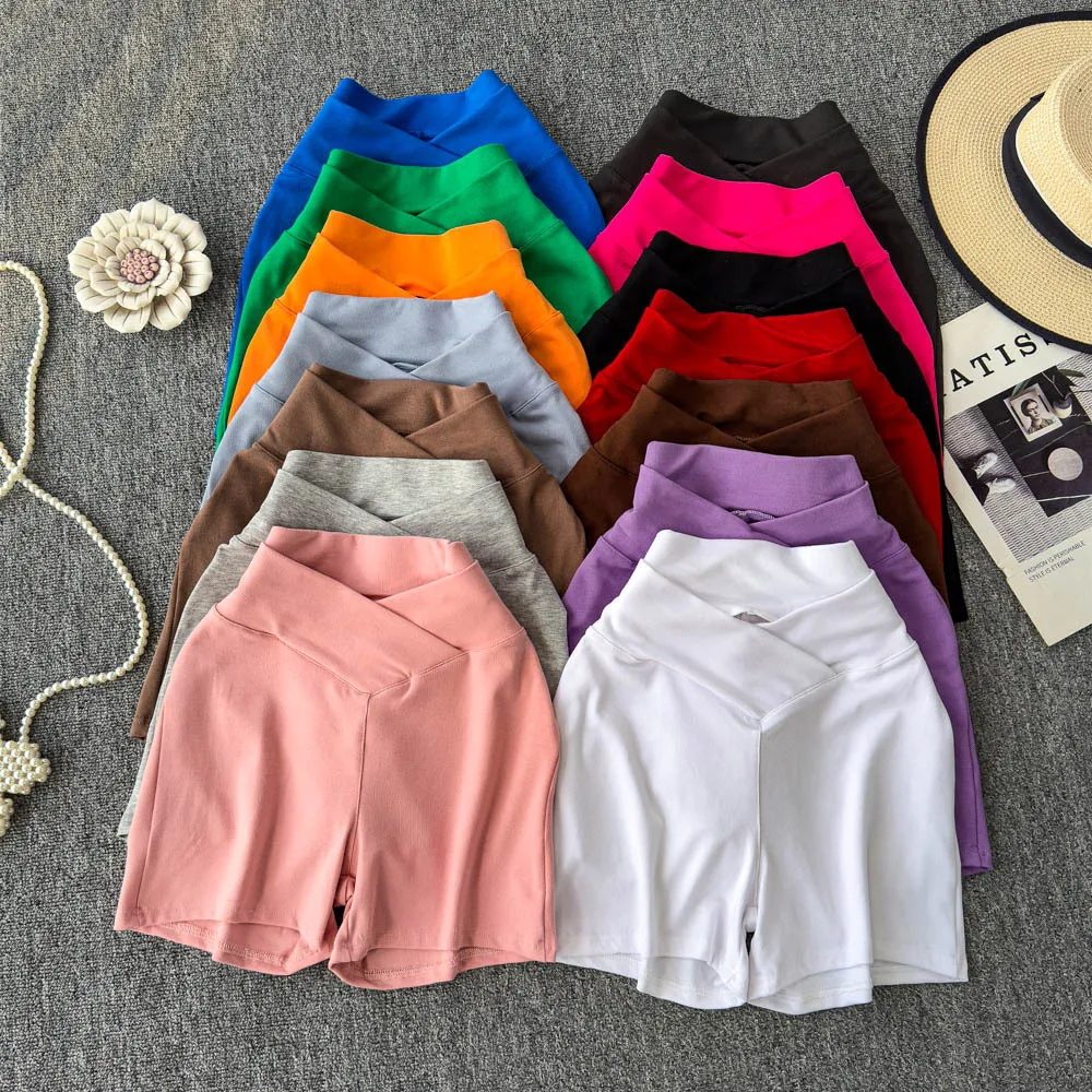 Women V-shaped waist slim high-waist shorts summer fitness exercise yoga pants fashion casual trendy slimming hip-hugging shorts