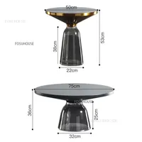 Nordic Luxury Glass Coffee Table  Model Room Sofa Side Table Combination Modern Simple Living Room Round Table F