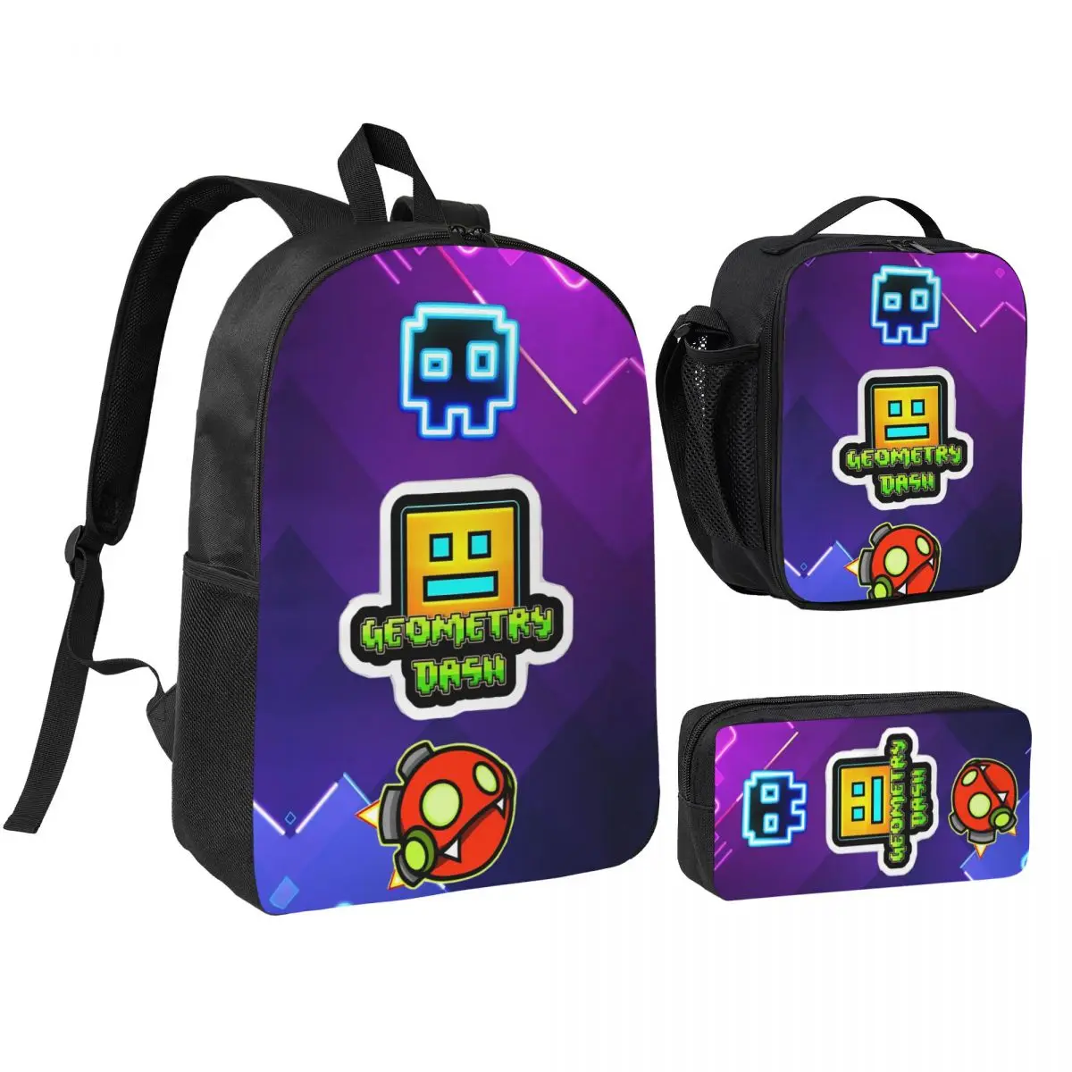 

3pecs/set Рюкзак Geometry Dash для мальчиков и девочек, игровой рюкзак большой емкости, сумка для обеда, пенал