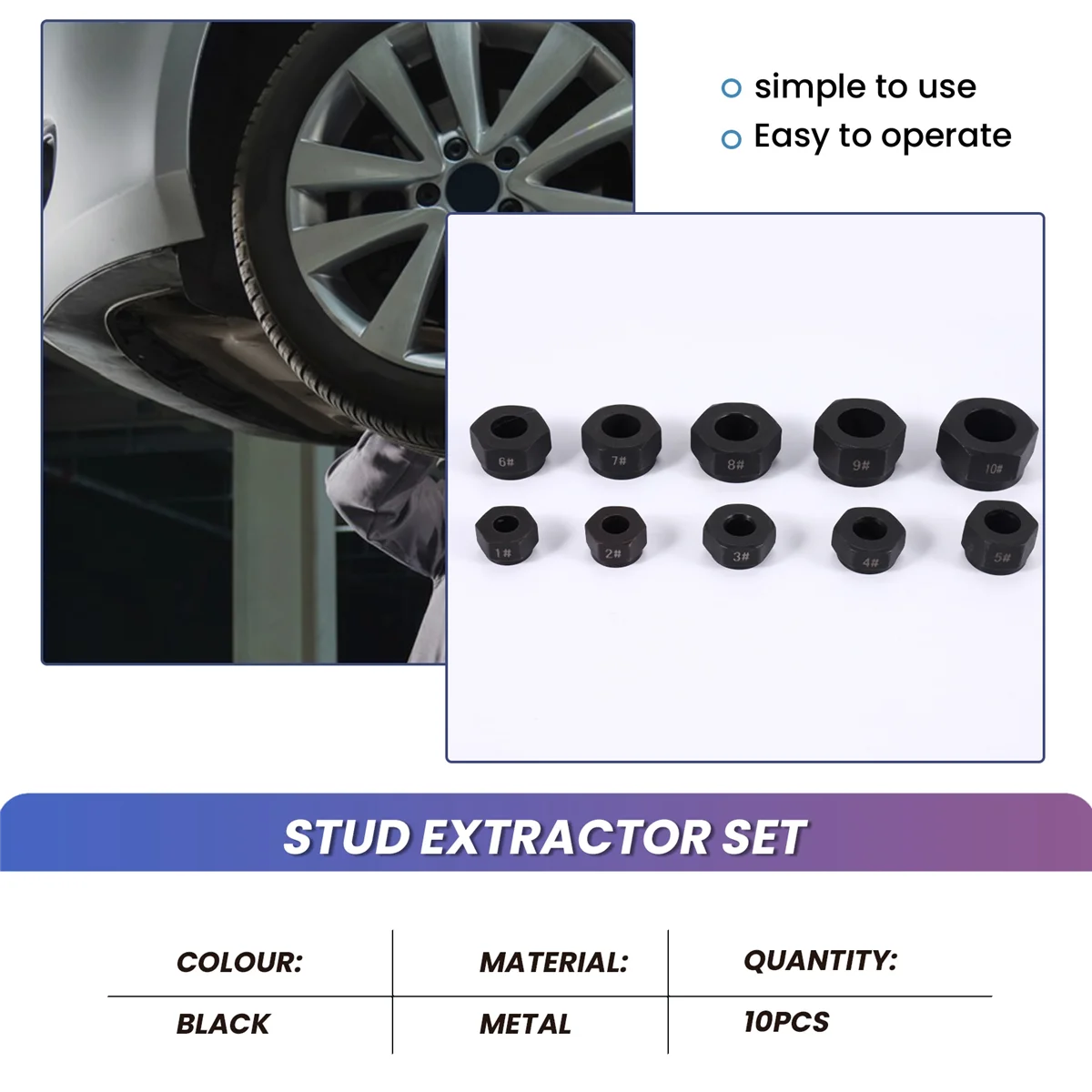 10Pcs Damaged Nut Bolt Remover Stud Extractor Set Metric Broken Bolt Removal Kit