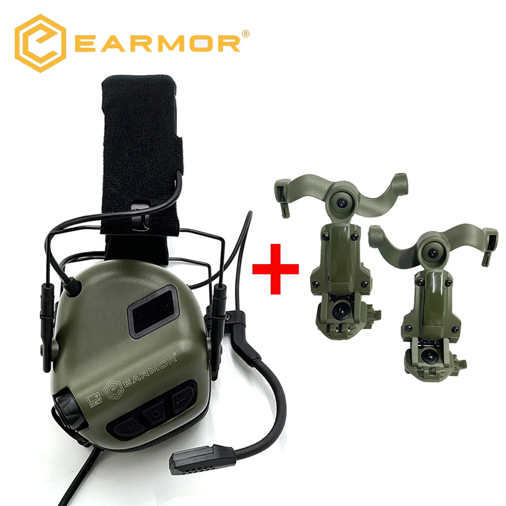 EARMOR Tactical Headset M32 SE Active Shooting Earmuffs Helmet Headset with Helmet Rail Adapter DIY Helmet Mount Headset