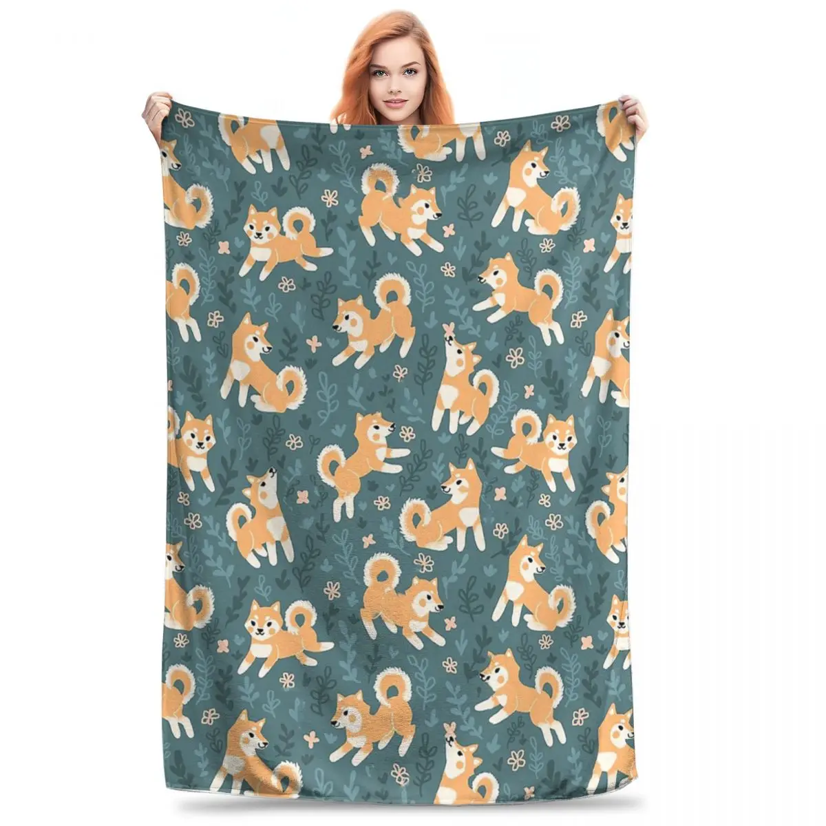 Playful Shiba Inu Pattern Blankets Fleece Lightweight Sofa Throw Blankets For Home Bedroom Outdoor Throws Bedspread Quilt