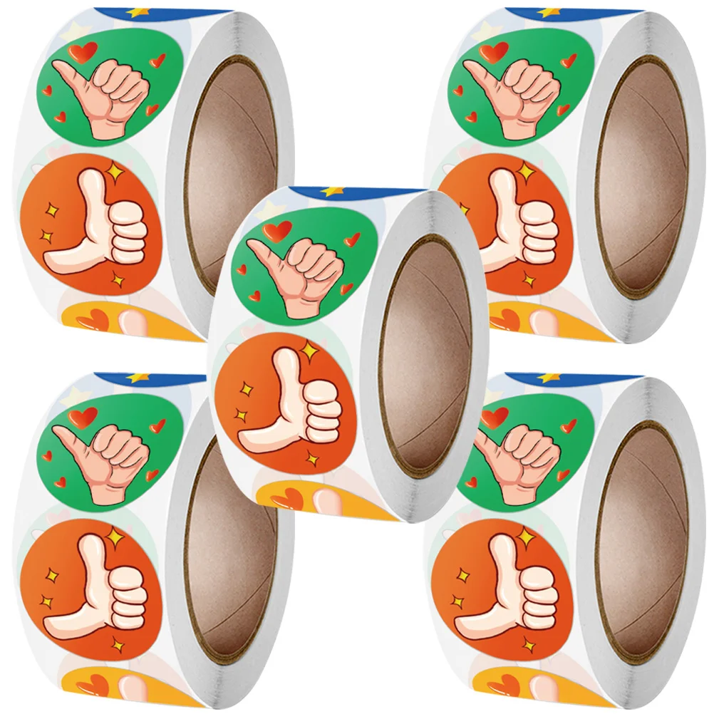 

5 Rolls Encourage Label Kids Stickers Incentive Prize Cartoon Teacher Reward Decal Thumb up Decals