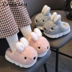 New Rabbit Cartoon Kids Home Cotton Shoes Winter 3D Plush Slippers For Boys Girls Warm Soft Bottom Floor Children Slippers