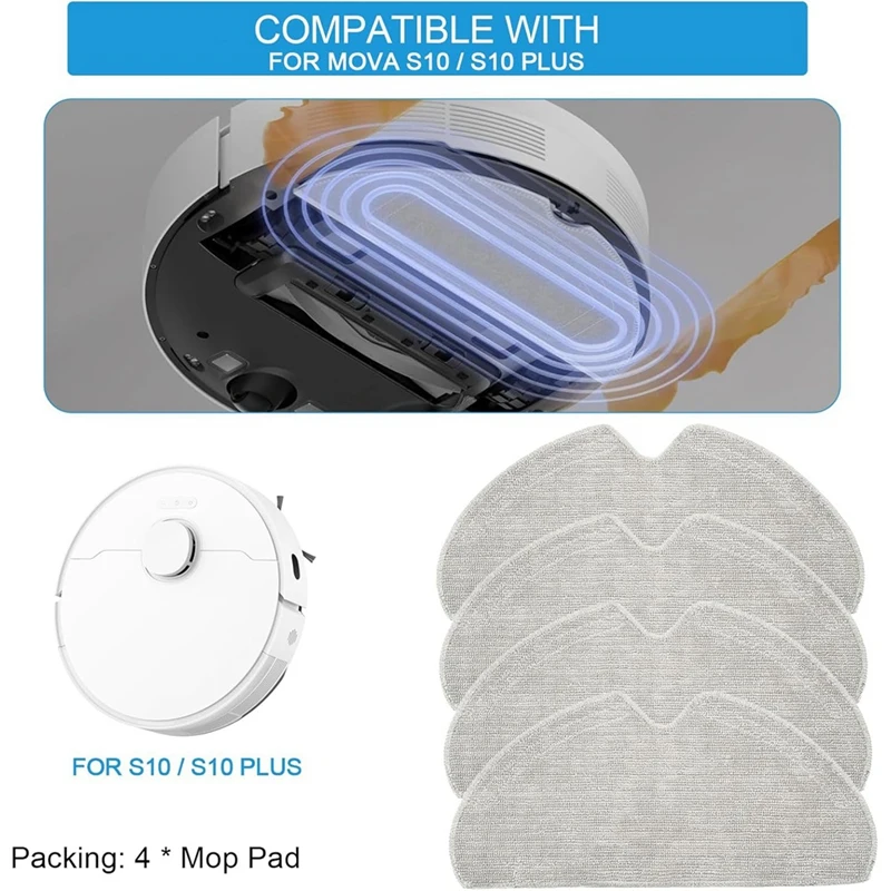 Mop Cloth Accessory Set for Dreame Mova S10, S10 Plus Robot Vacuum Cleaner, Microfibre Mop Cloth Replacement Parts