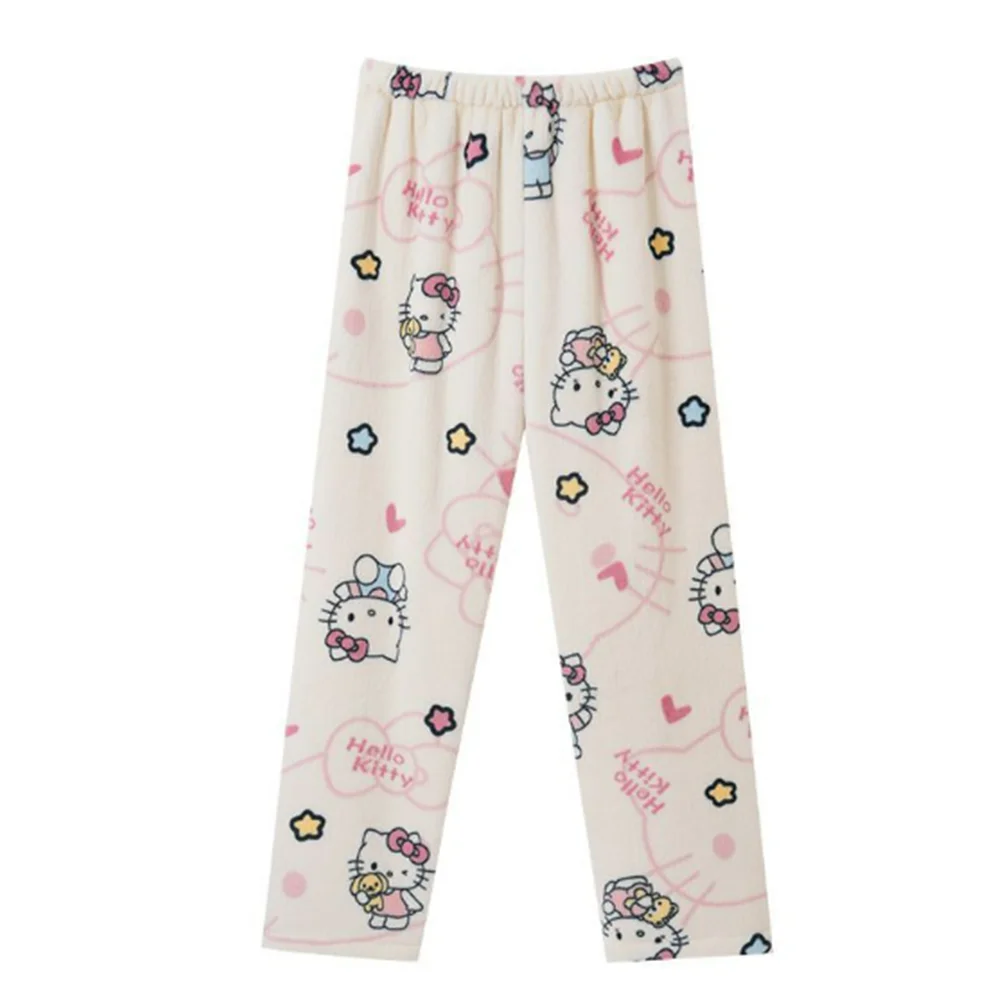 Dessin animé mignon HelloKitty vêtements de nuit pantalons pour femmes automne et hiver chaud corail flanelle vêtements de nuit de marche vêtements de maison