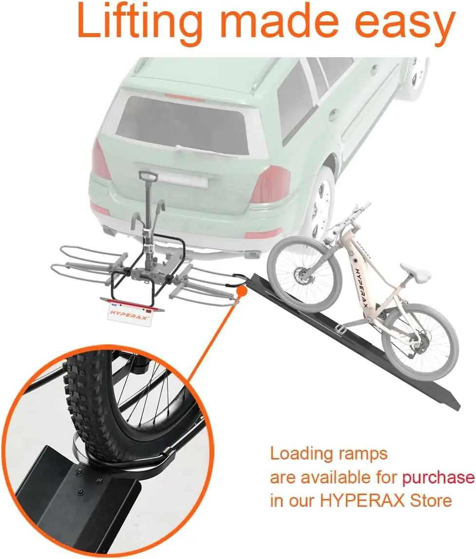 2-E-Bike Hitch Mounted Platform Style 2 حامل دراجات للسيارة وسيارات الدفع الرباعي والشاحنات والسيان، تصميم بدون تمايل وإمالة e-Bi