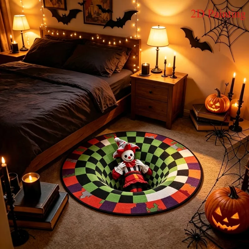 Creepy Clown Vortex Round Rug Home Decor Bedroom Beside Bed Floor Mat Area Rug Dorm Lounge Nightstand 2D Print Mat