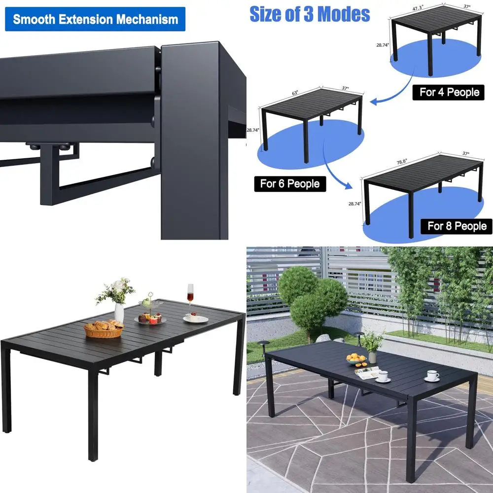 

Adjustable Outdoor Dining Table for 4-8, 78.8 Long, 500lbs Capacity, Black Metal, Suitable for Patio, Garden, Lawn