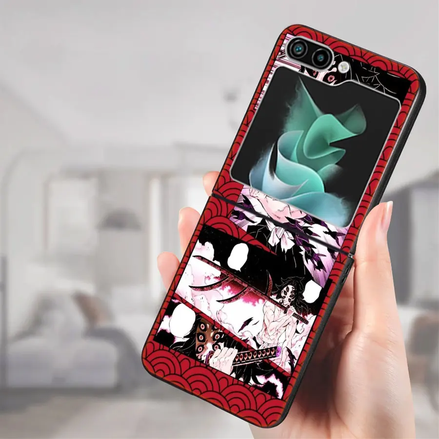 Capinha Demon Slayer Kokushibo Clear Phone Case For Samsung Galaxy Z Flip6 5G Flip5 5G Flip4 3 Z Flip Black Cover Shell Coque Ha