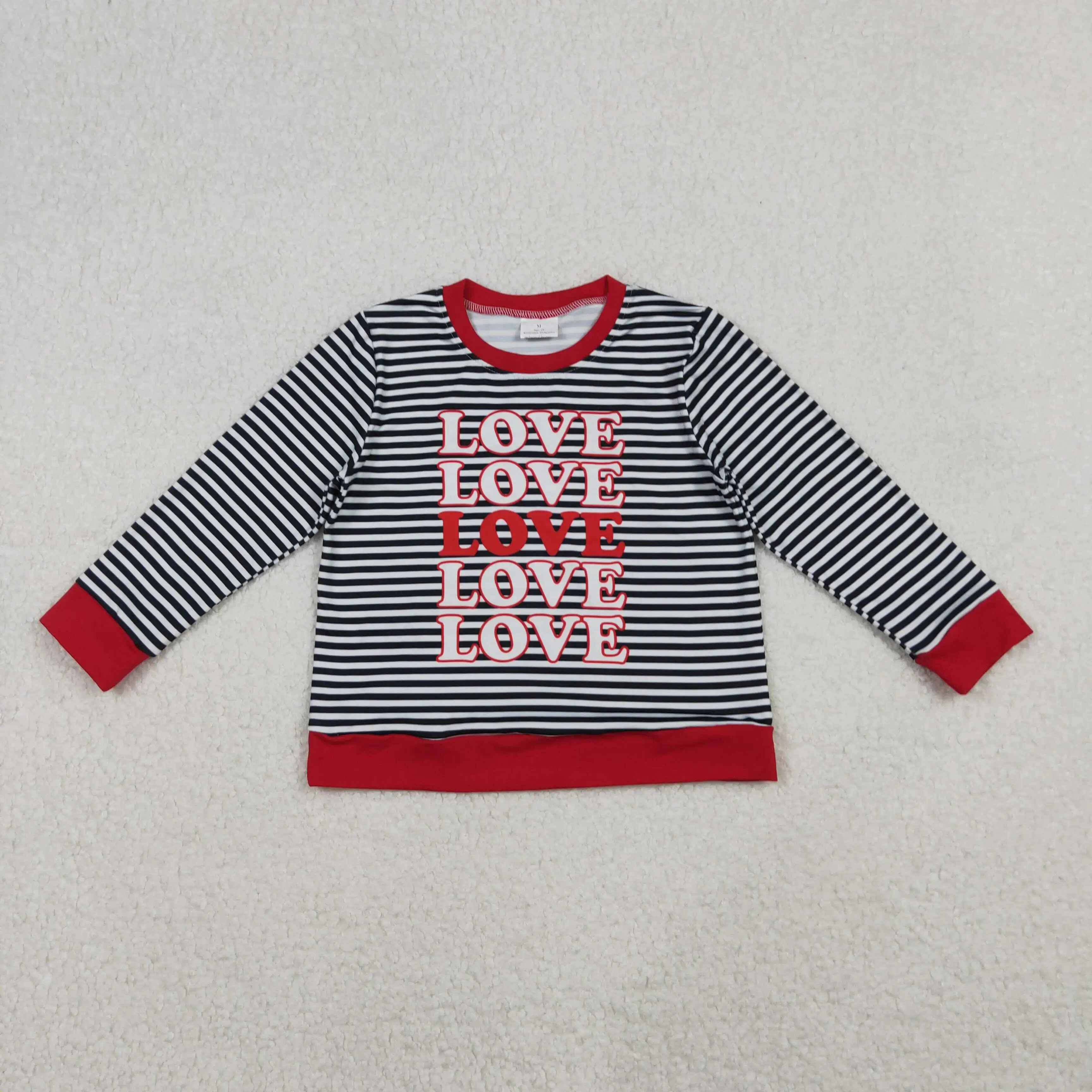 

Baby Girls Long Sleeve Black Stripe 'Loves Valentine' Tee Shirt Cute Kids Top for Valentine's Day