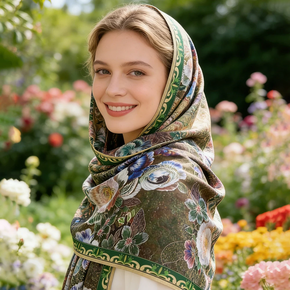 1PC Retro Classic Landscape Print Double-sided Contrasting Design Imitation Cashmere Scarf Women's Four Season Long Outer Shawl