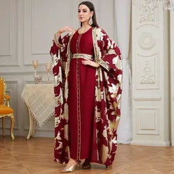 Arab Morocco Muslim Dress Abaya 2 Piece Set Women Ramadan Abayas Dubai Turkey Islam Kaftan Longue Musulmane Vestidos Largos 2022