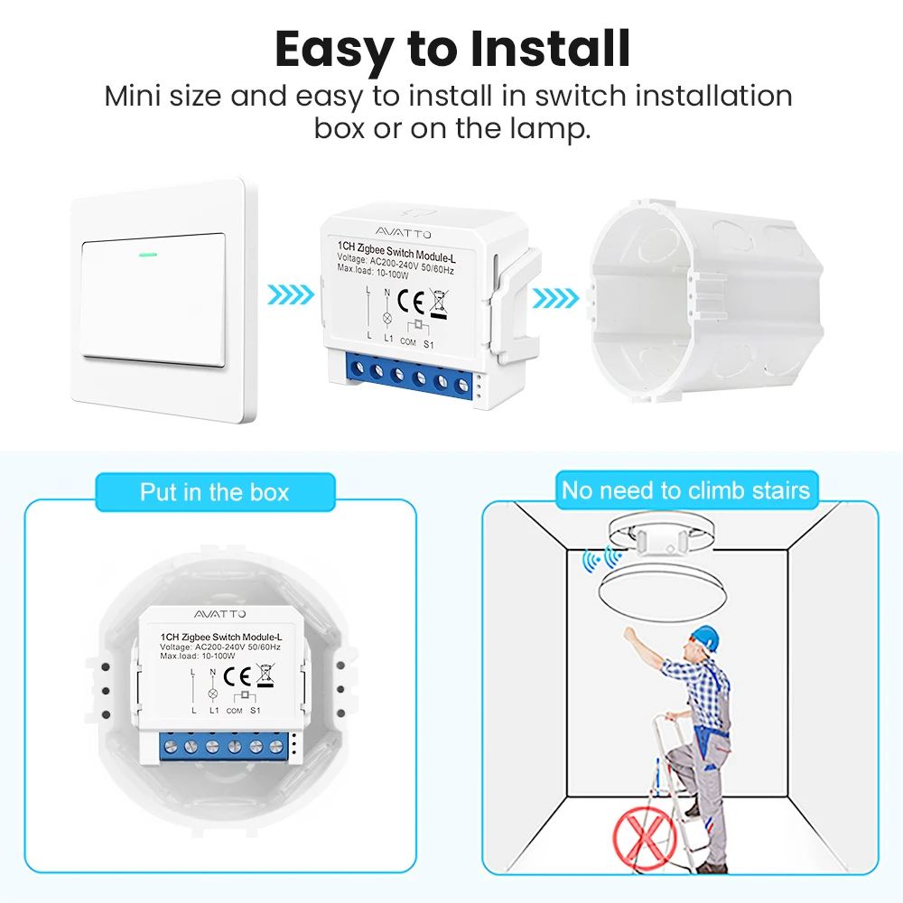 AVATTO Tuya ZigBee Smart Light Switch No Neutral Relay Module 1/2/3 Gang Smart Life/Tuya App Control,Work with Alexa Google Home