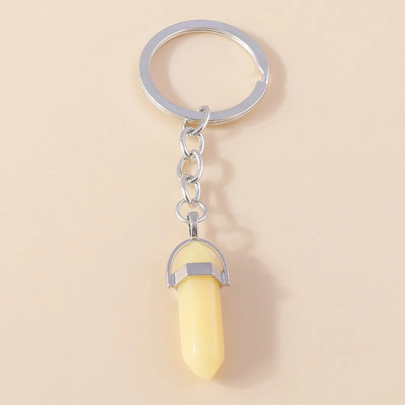 Natürliche sechseckige Säule Stein Schlüsselanhänger Frauen Männer Quarz Opal Kristall Schlüsselanhänger Auge Fatima Hand Sonne Mond Schmuck Party Geschenke – Detail 27