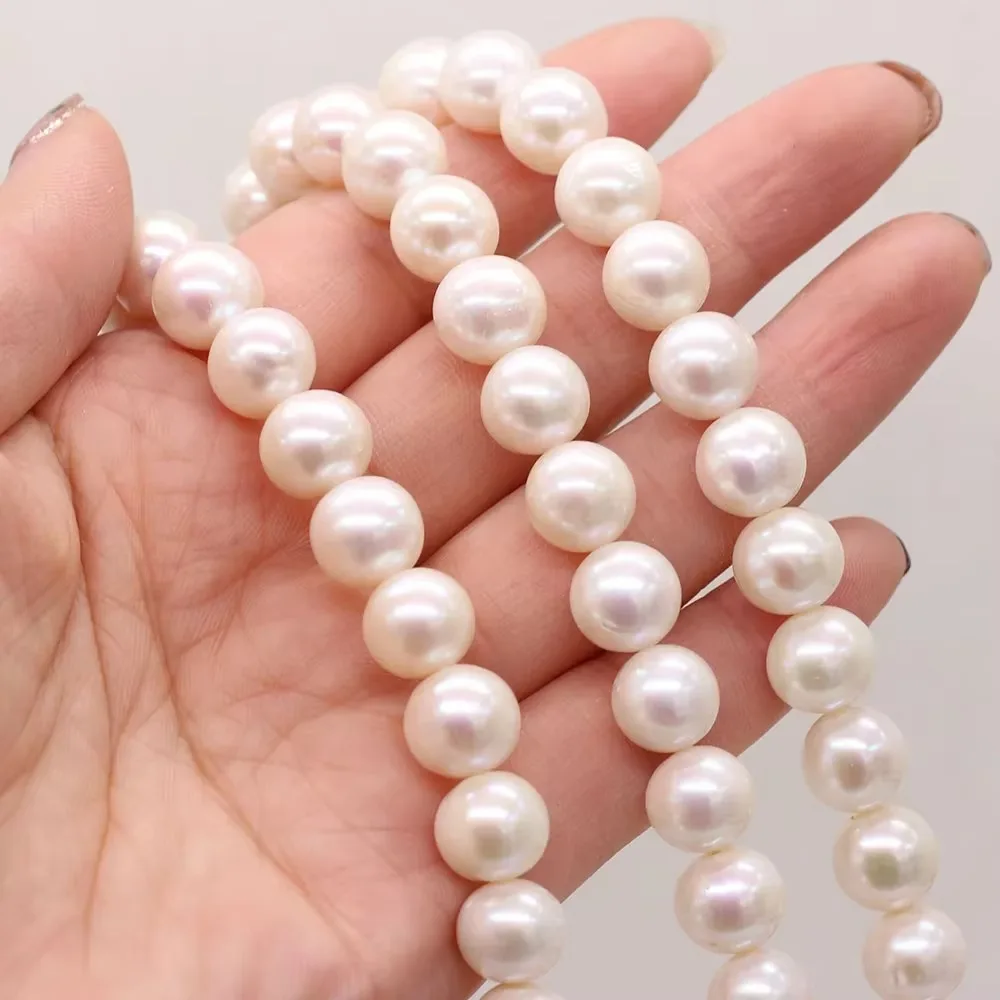 Grade AAA High-quality Pearl Beads 100% Natural Freshwater White Round 10-11mm Bead Jewelry Making DIY Necklace Earring 36CM