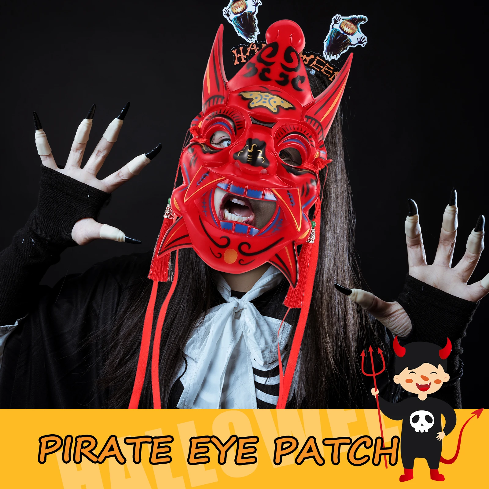 

Japanese Demon Mask Halloween Face Cover Traditional Chinese Style Cosplay Mask Reusable Carnival Party Supplies Adult